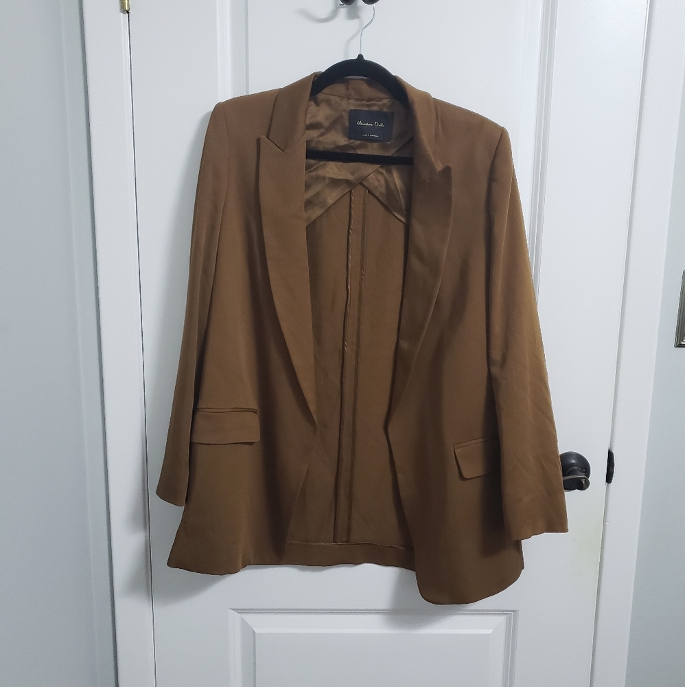Massimo Dutti Camel Brown Single-Breasted Blazer